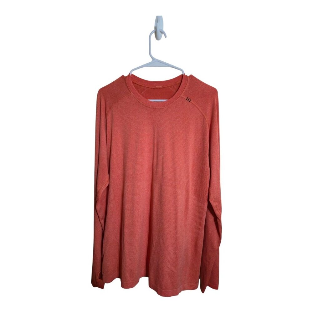 Lululemon shirt Men M Orange Metal Vent Tech Athletic Sportswear Training Gym